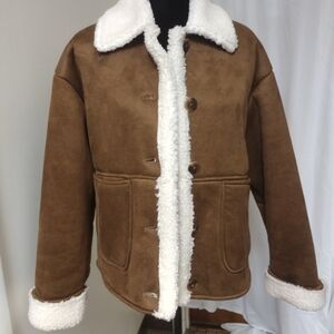 Zara Brown and White Shearling Jacket